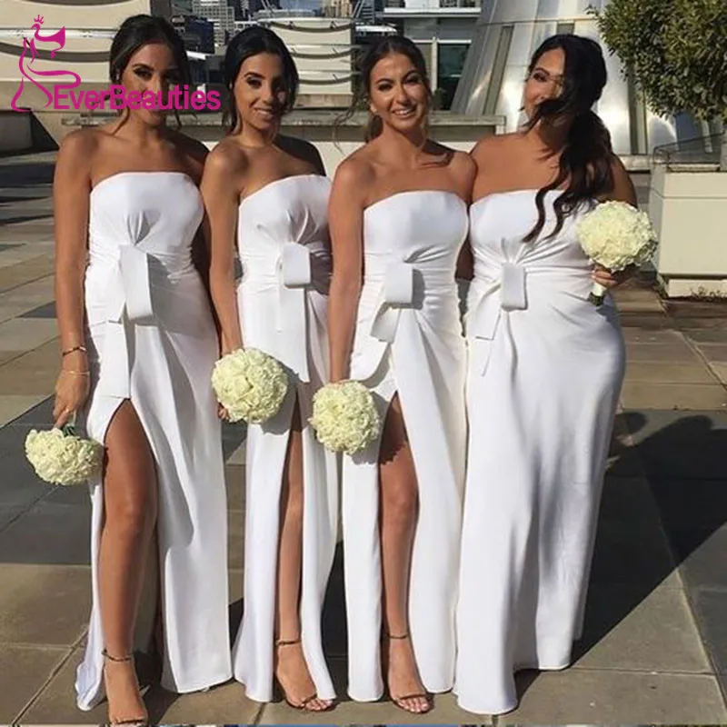 Милое белое платье подружки невесты длинное 2020 атласное свадебное для гостей с