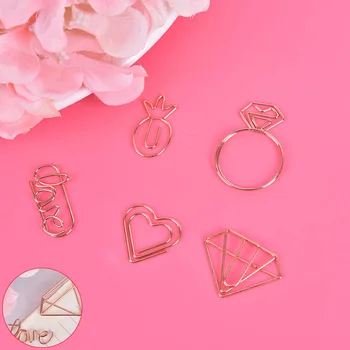 

New 5 PCS Cartoon Rose Gold Paper Clip Metal Bookmark Memo Clips Kawaii Stationery School Office Supplies