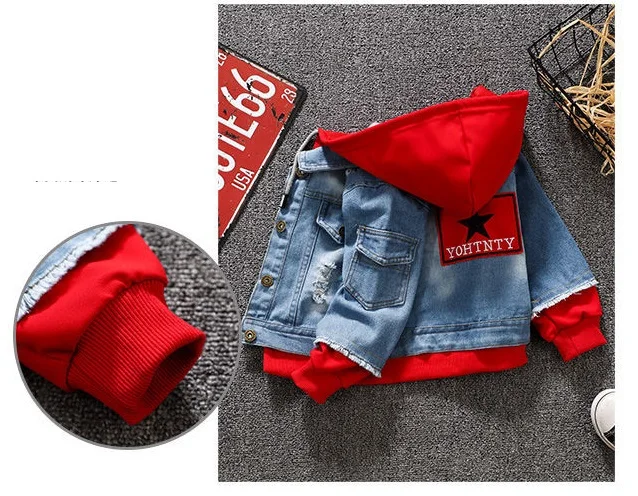 Boys denim fake two coats spring and autumn children's print five-pointed star children's jacket girls spring baby fashion coat