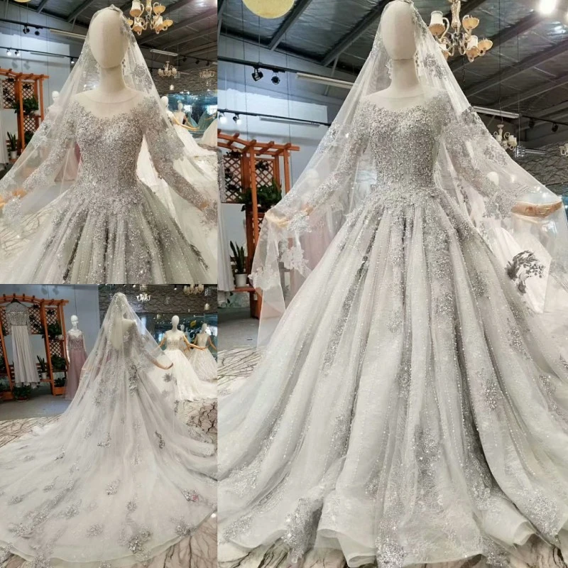Bgw Dubai Moeder Van Bruid Shiny Grey Jurk Lange Mouw O Hals Lange Trein Crystal Vrouwen Gelegenheid Jurk Met Sluier hoge Kwaliteit Bgw Dubai Moeder Van Bruid Shiny Grey Jurk Lange Mouw O Hals Lange Trein Crystal Vrouwen Gelegenheid Jurk Met Sluier hoge Kwaliteit
