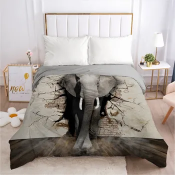 

3D Duvet Covers Quilt/Blanket Cover Comforter Shell Animal Elephant 173x230 230x230 265x230 180x210 Custom Design Gray Bed Linen