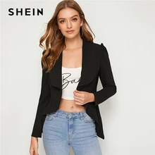 SHEIN сплошной водопад шеи асимметричный подол элегантный блейзер для женщин осень с пышными рукавами тонкий приталенный офисные женские куртки-блейзеры