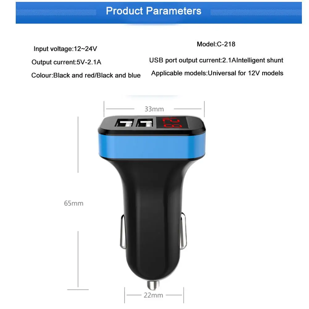 New Arrival Mini 2USB Car Charger With Current And Voltage Display With Digital Display