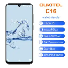 Смартфон OUKITEL C16 5,71 ''19:9 водонепроницаемый экран Android 9,0 2 Гб 16 Гб отпечаток пальца лица ID 2600 мАч Quad Dual 4G мобильный телефон