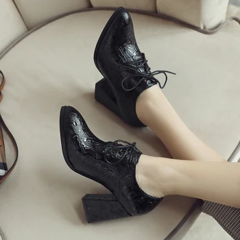 

JOUIR TALONS 2020 Dropship Big Size 43 Women Shoes Brand Spring High Quality Lace Up Hoof High Heels Office Lady Pumps