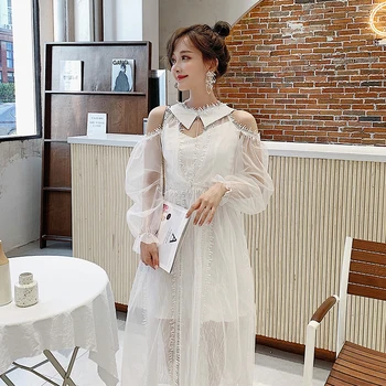 

YAMDI mesh chic lace dinner club elegant runway dresses women party boho 2020 luxury spring summer dress a-line vintage long new