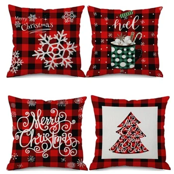 

4x Christmas Day Decoration Happy New Year Pillow Case Cushion Cover Square Pillow Case 18 x 18 Inches