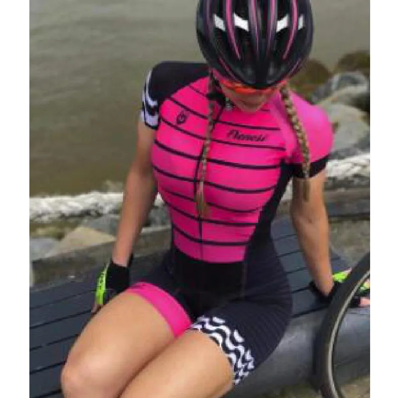Pro Team триатлон костюм женский черный Велоспорт Джерси Skinsuit комбинезон Майо Одежда для велоспорта комплект с длинным рукавом - Цвет: Небесно-голубой