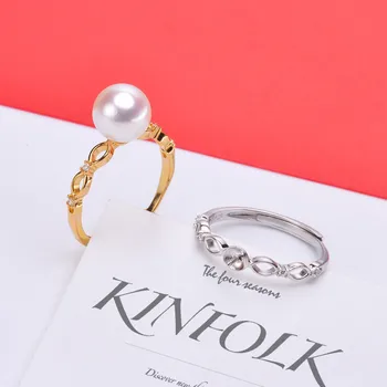 

S925 Sterling Silver Adjustable Ring Settings Base Blank Jewelry Findings Fit Half Hole Pearl DIY Women Ring Making Accessories