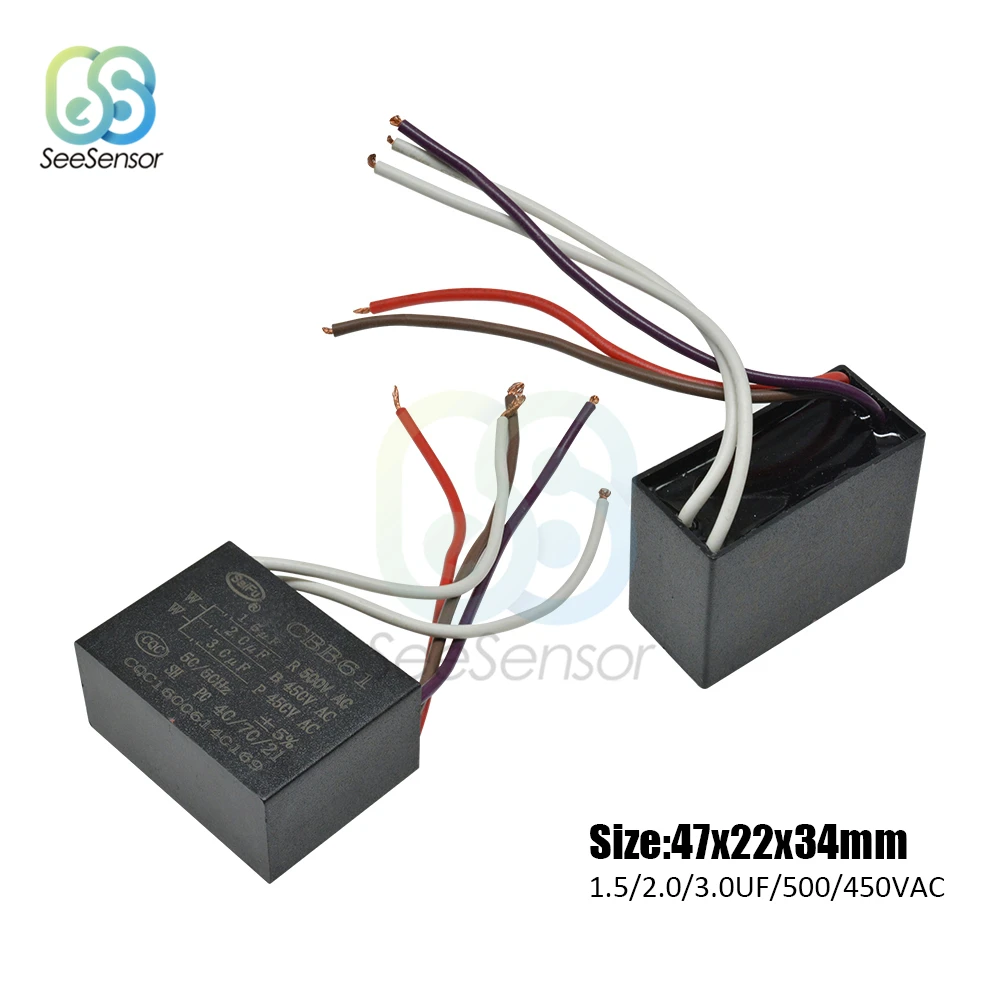 

CBB61 Starting Capacitance AC Fan Capacitor 1.5UF+2UF+3UF AC 500V 450V 5 Wires CBB Motor Run Capacitor For Ceiling Fan
