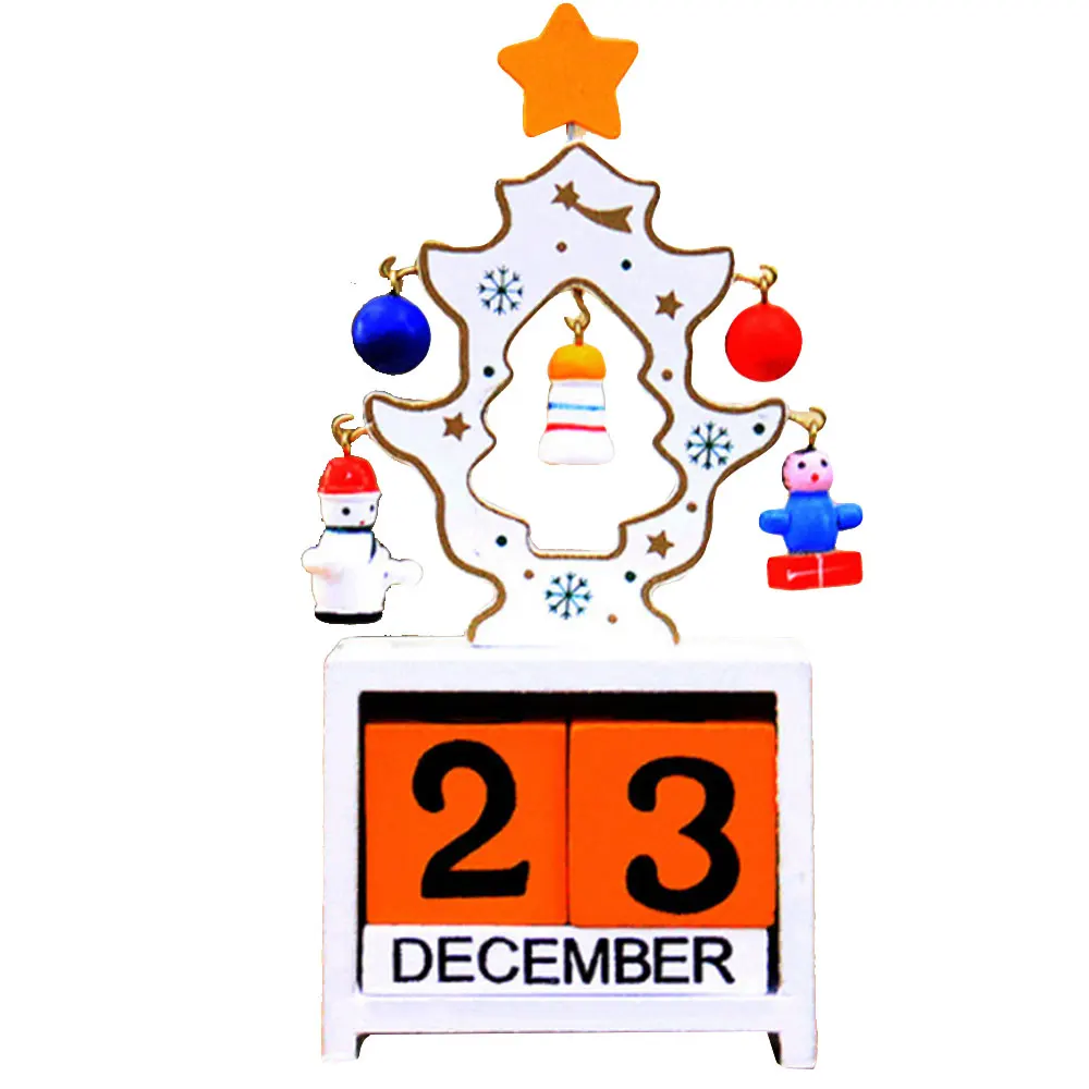Creative Christmas Tree Wooden Box Calendar Table Decor Decoration Ornament - Цвет: White