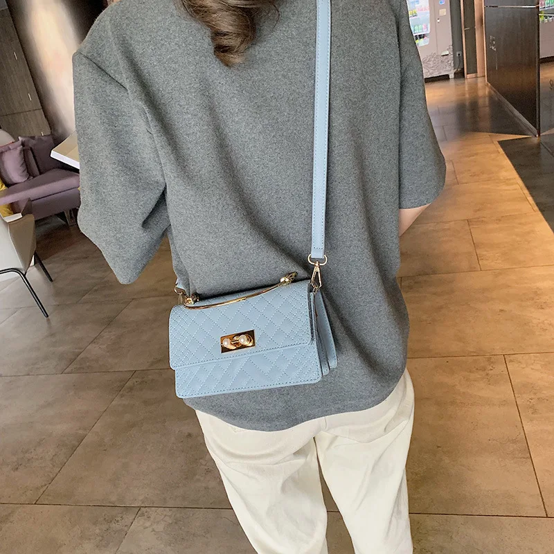 

Bag Women's 2019 New Style CHIC Korean-style Fashion Casual Rhombus Spiraea Versatile Hand Shoulder Square Sling Bag