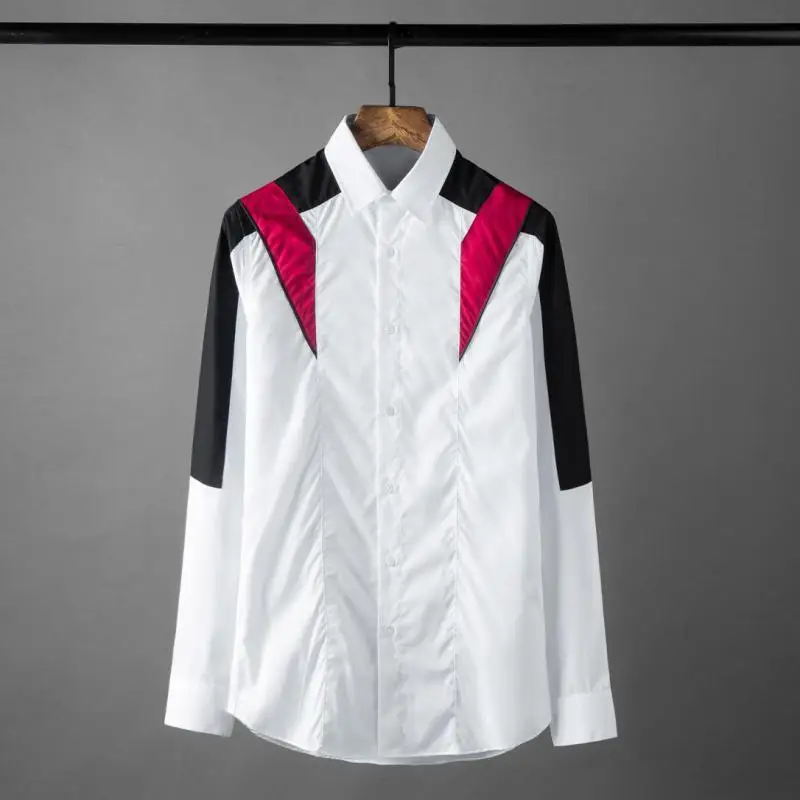 

Contrast Color Luxury Long Sleeve Splicing Casual Mens Dress Fashion Slim Fit Party Man Shirts