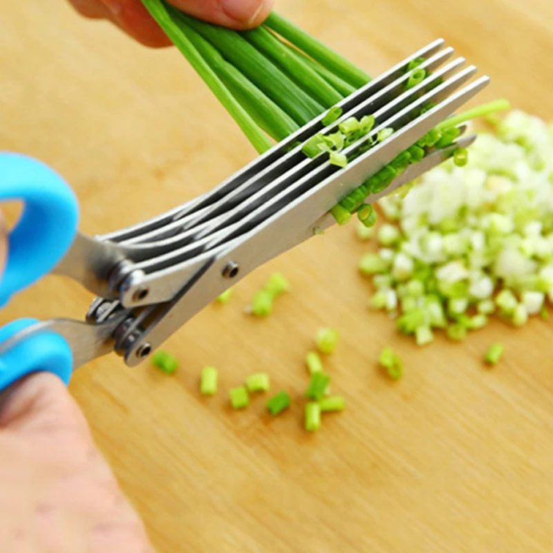 Multi-Functional Stainless Steel Kitchen Knives 5 Layers Scissors Sushi Shredded Scallion Cut Herb Spices Cooking Tools | Дом и сад