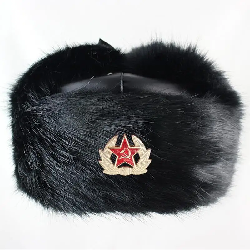 Soviet Badge Hat Pu Waterproof Padded Earmuffs Russian Warm Hat Women Earmuffs Outdoor Warm Hat Padded And Hat Men M3Z3 mens winter bomber hats