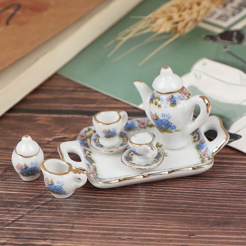 8 шт кукольный домик миниатюрная столовая посуда фарфоровый чайный сервиз блюдо чашка тарелка-белый фиолетовый цветочный узор
