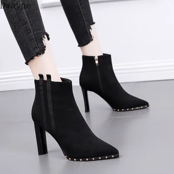 

Concise Comfort High Heels Wild Women's Ankle Boots British Wind Short Boots Plus Velvet Martin Boots Thick With Ladies Boots