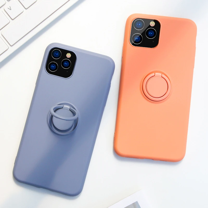 Мягкий силиконовый чехол для iPhone 12 11 Pro Max Mini Phone XS XR X 7 8 Plus с кольцом-держателем и
