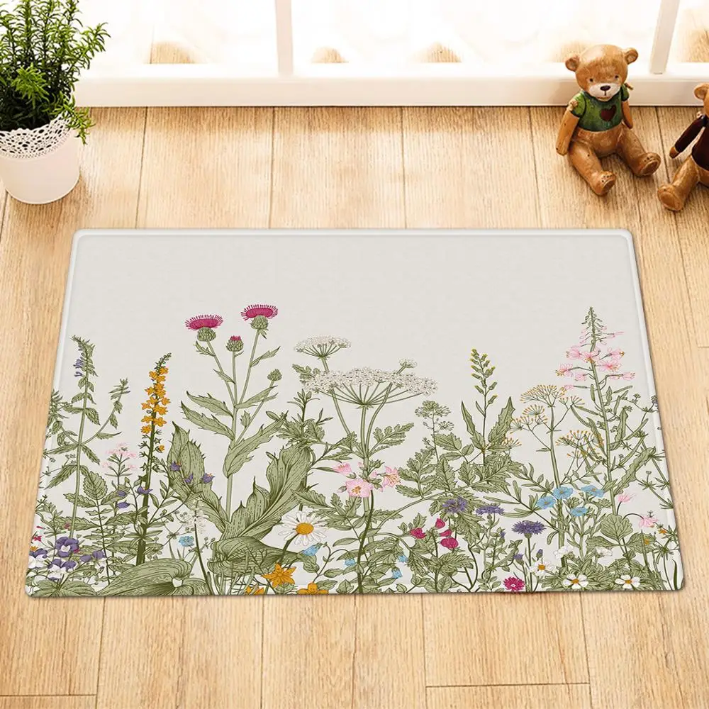Only MAT-60X40CM Акварель Весна полевые цветы душ Шторы Водонепроницаемый Ванна занавеска для ванны Декор Ванная комната наборы аксессуаров, украшенное мозаикой из драгоценных камней, 12 крючков - Цвет: Only MAT-60X40CM