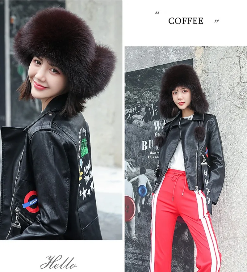 Glaforny women solid dome Leifeng leather hat winter Korean version female warm thickened fur hat children fox fur togue