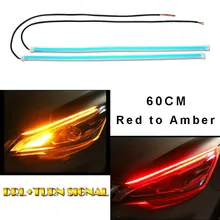 

2pcs Flex Tube DRL Lights 60CM Soft LED DRL Daytime Running Strip Light Sequential Turn Signal Red Amber Car Driving Lights