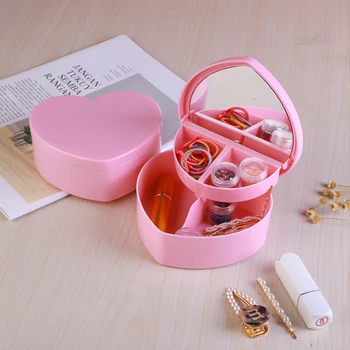 

Children's desktop jewelry storage box makeup mirror portable with mirror double-layer love plastic storage box