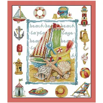 

By the beach patterns Counted Cross Stitch 11CT 14CT 18CT DIY Chinese Cross Stitch Kits Embroidery Needlework Sets