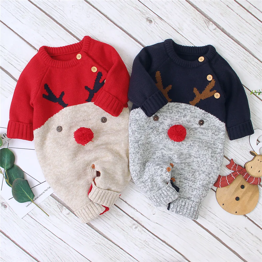 

Fancy Xmas Baby Kids Wool Knit Infant Romper Sweater Winter Warm Long SLeeve Santa Christmas Deer Jumpsuit Boy Girl Knitwear