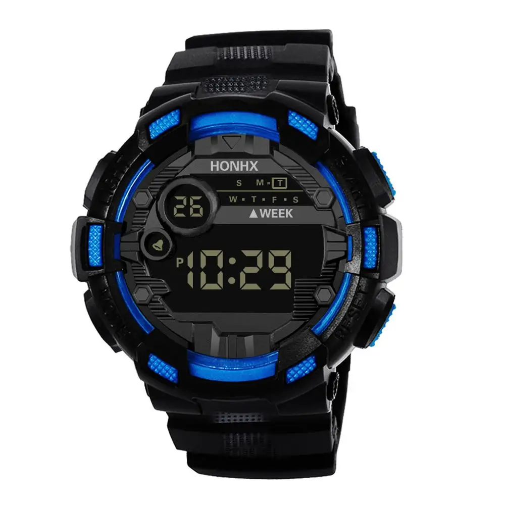 Honhx роскошный для мужчин s цифровой светодиодный часы Дата Спорт для мужчин открытый электронные часы цифровые часы для мужчин Водонепроницаемость#4O14 - Цвет: Синий
