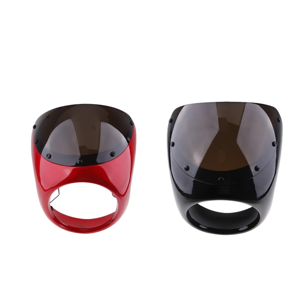 Motorcycle Front Headlight Fairing Screen Retro Cafe Racer Style Universal Smoke Windshield Fit 7 Inch Head Light (Black+Red)