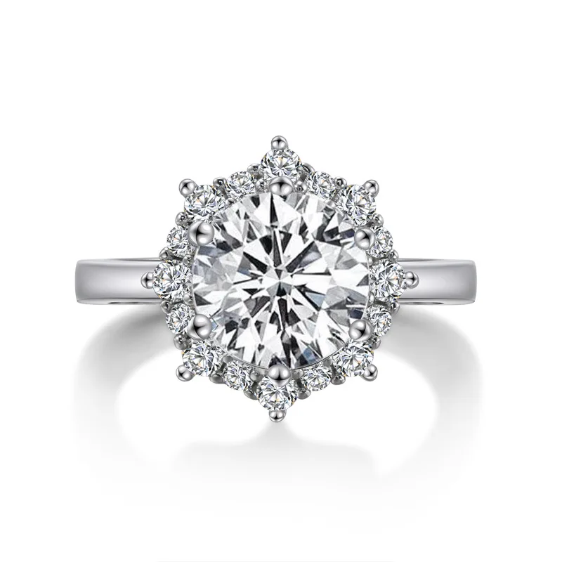 QYI Классический кольца из стерлингового серебра 925 для женщин 3ct круглый вырез обручальное кольцо со светлым окаймлением кольца Превосходное качество солнце цветок серебряные ювелирные изделия