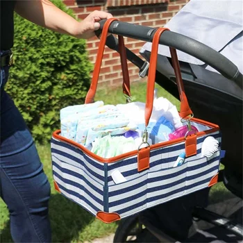 

New Multifunctional Felt Diaper Bag Foldable Diaper Storage Basket Striped Diaper Storage Basket (neutral Product)-blue