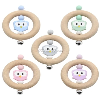 

Baby Teether Rattle Newborns Bed Bell Panda Wooden Ring Teething Chewing Soother Molar Infant Educational Toys