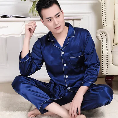 Mens Designer Pajamas for Men Nightwear Long Sleeve Sleep Tops Trousers Thin Ice Silk Pajamas Men Sleepwear Set Pijama Set 1