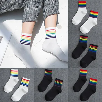 

Sheer Lace Top Women's Sexy Winter New Unisex Cotton Rainbow Striped Socks Xmas Fashion Warm Chrismas носки с принтом#11337