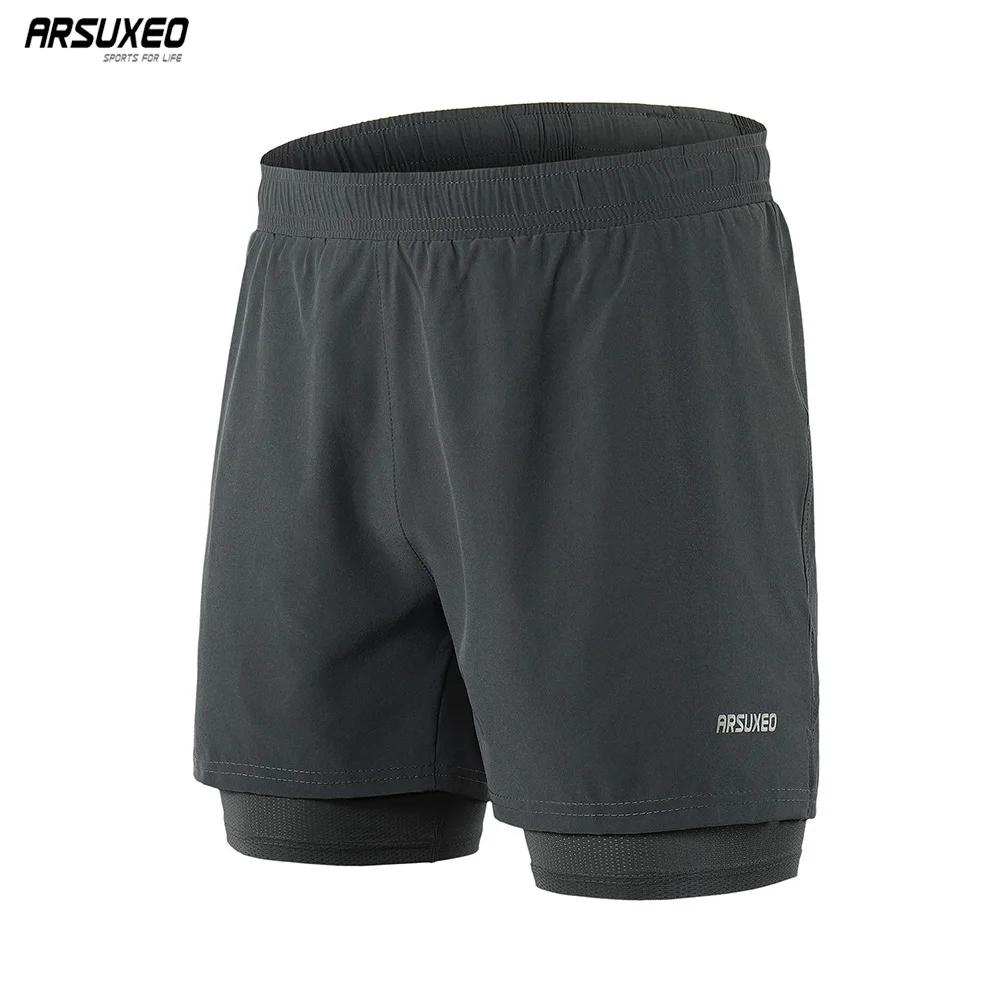 

ARSUXEO 2019 Men Running Shorts 2 in 1 Gym Shorts Active Training Exercise Jogging Sports Shorts with Longer Liner Dry fit B192