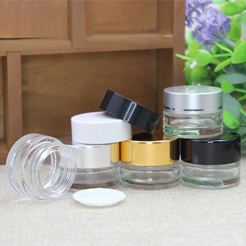 

5g x 24pcs Clear Glass Jars Small Black White Lid Beauty Cream Bottle Mask Cream Container Small Sample Glass Jar Pot