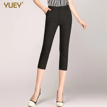 

YUEY 2020 Spring and Summer New Style Slim Fit Women White Capri Pants Cotton Casual Thin Large Size Black Pencil Pants S to 4XL