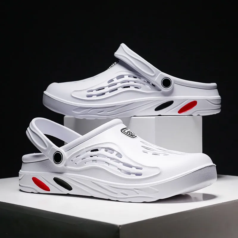Summer Mens Sandals Outdoor Unisex Mens Slides Sandals Outdoor Hollow Men Slippers Waterproof Soft Rubber Men Beach Sandals