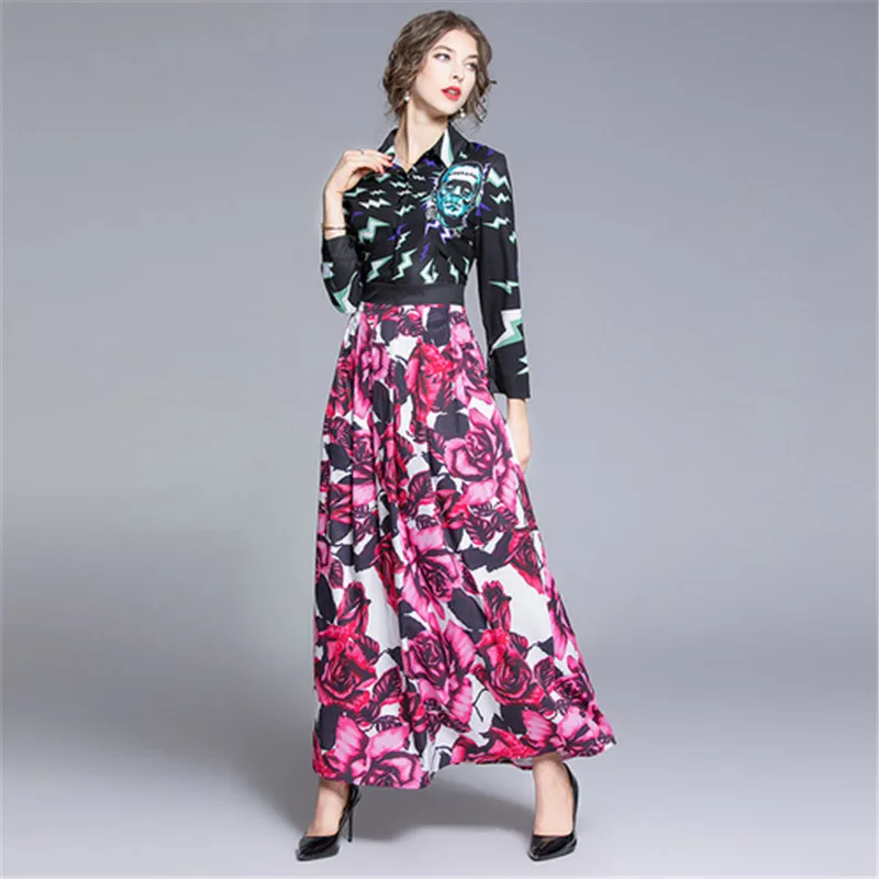 Женское подиумное платье с отворотом винтажное платье-рубашка молнией и розой