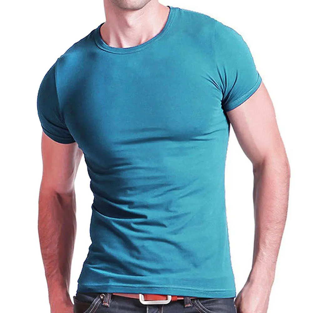 

2023 Stretch Lycra V Collar Mens T Shirt Solid Color Short Sleeved T-Shirt For Male Men Tights Slim Tshirt
