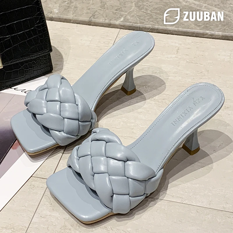 Zapatos de tacón alto de 7cm para mujer, zapatillas femeninas de estilo fetiche, individuales, tejidas, para ocio, oficina, graduación