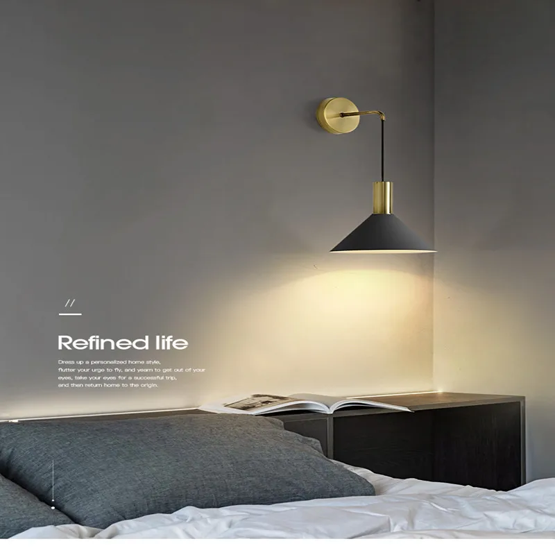 

E27 5W Nordic Bedside copper Lamp Bedroom Simple Modern Living Room Corridor Aisle Free Wiring Creative Minimalist Wall Lamp