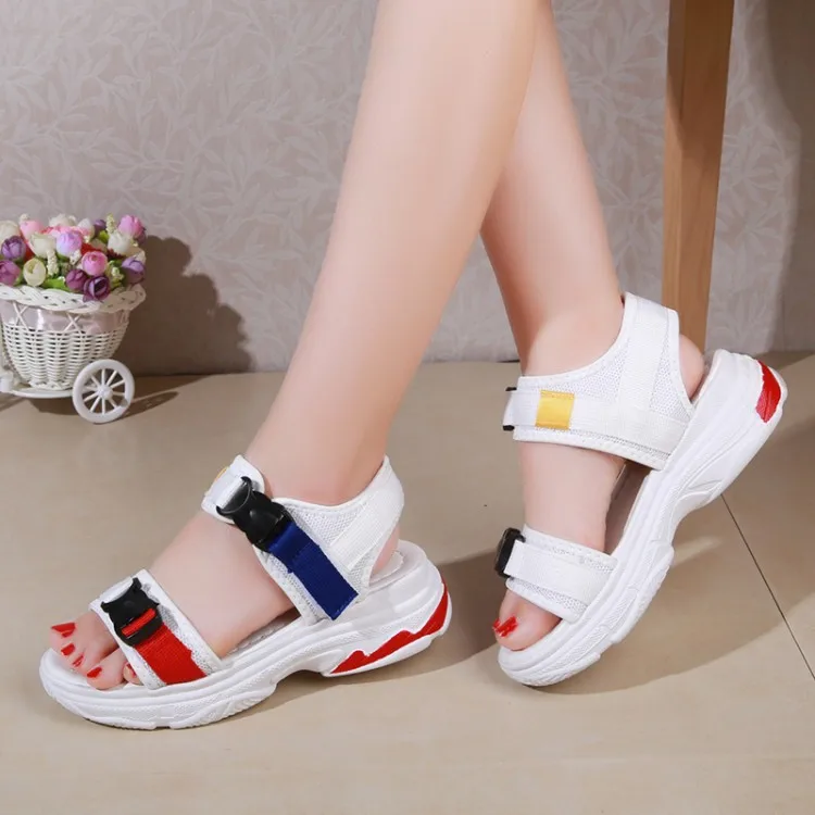 

Summer New Style Platform Heel Mixed Colors Sandals with Cloth Cover Women's Waterproof Platform Velcro Open Toe WOMEN'S Casual
