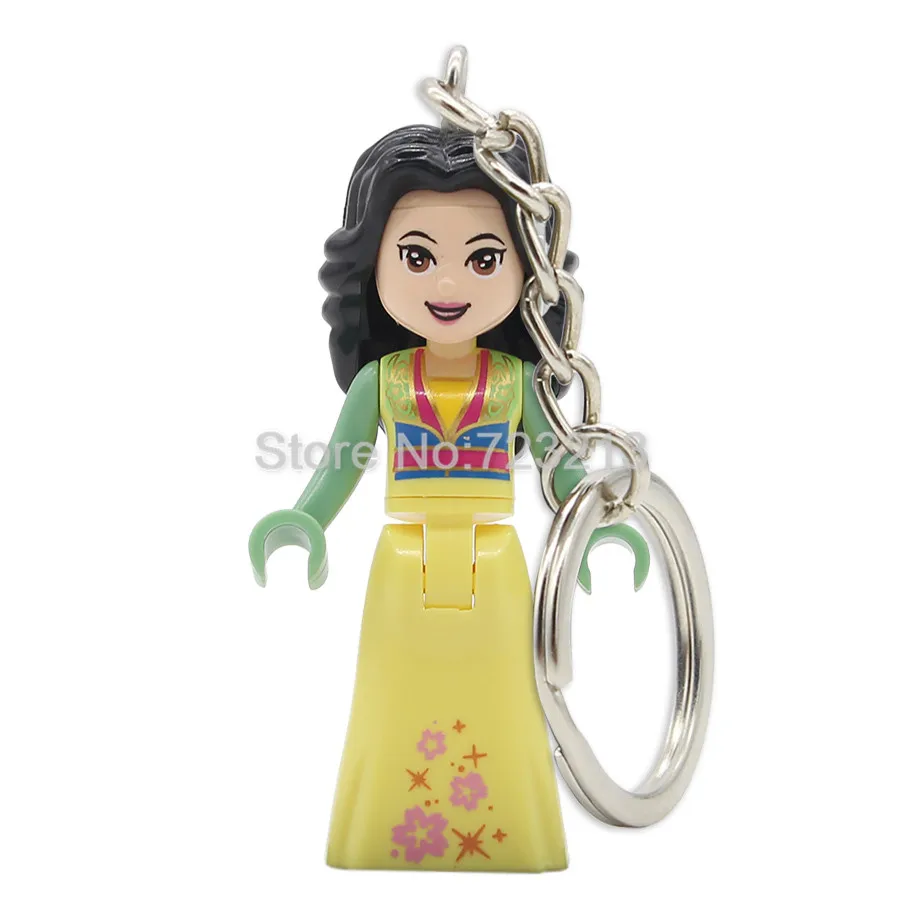 Сказочная принцесса брелок для девушек фигурка брелок для ключей Belle Beast Mulan Золушка Анна Ариэль Олаф запутанная кукла строительные блоки игрушки