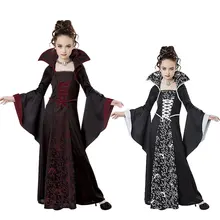 Костюм вампира на хеллоуин для девочек, платье, винтажная туника для косплея, детское платье ведьмы, церемония, маскировка, Maleficent, детская одежда
