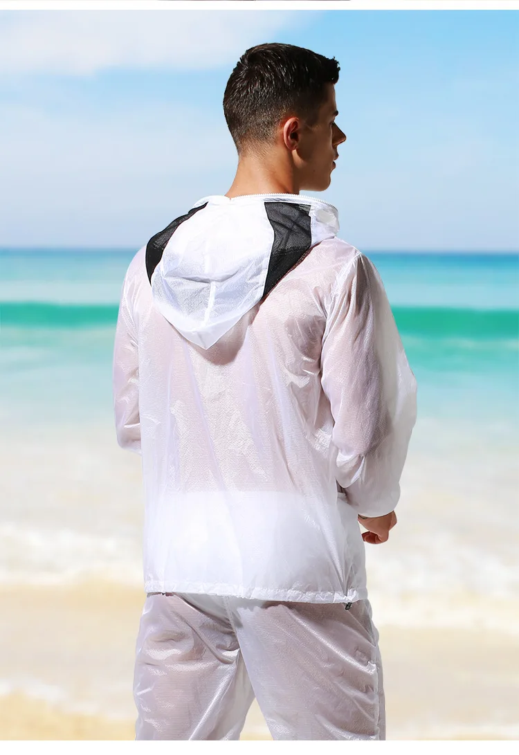 Мужская новая водонепроницаемая куртка с закрытым капюшоном, однотонный мужской сексуальный плавательный жилет, свободные Гавайские Бермуды, сетчатые трусы