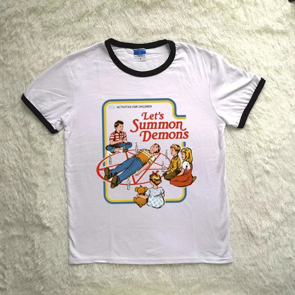 고스 여성 티셔츠, 악마를 소환하자 플러스 사이즈 반팔 티셔츠, 여성 탑 티셔츠, 여성 티셔츠