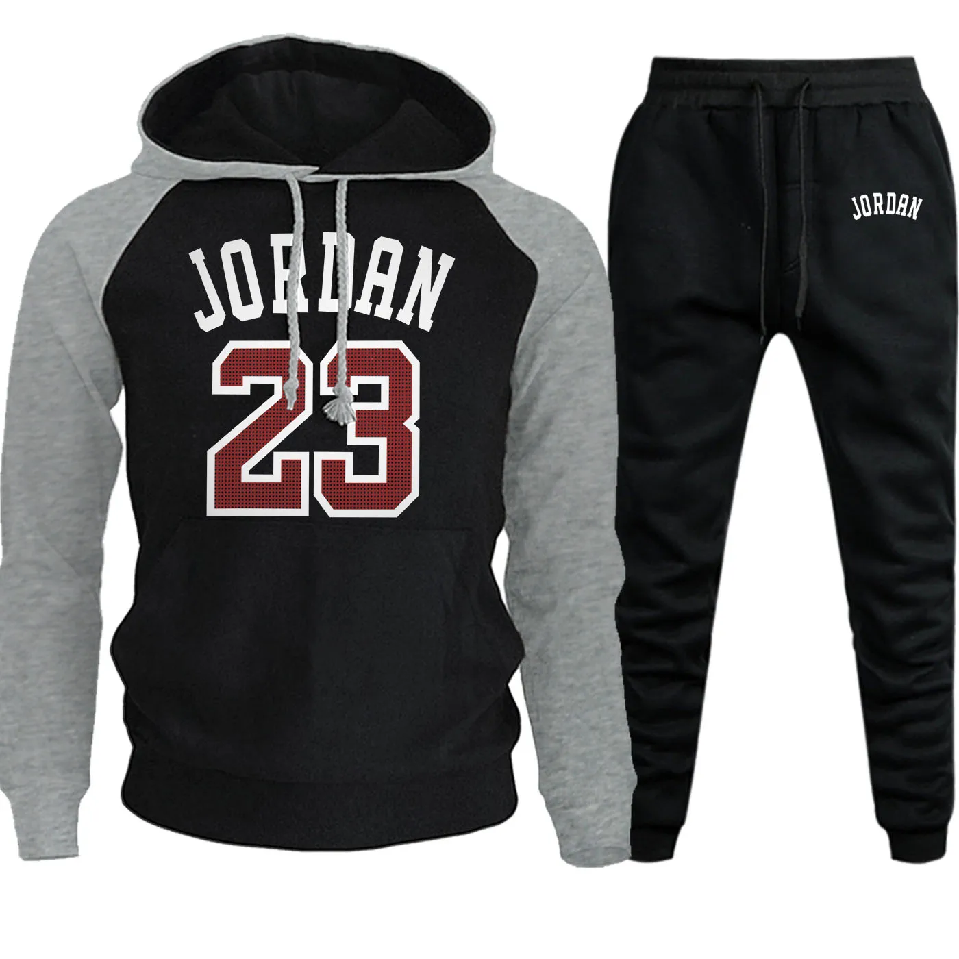 Jordan 23 толстовки Мужские осенне-зимние толстовки реглан Повседневный пуловер модный костюм с капюшоном уличная одежда+ спортивные штаны комплект из 2 предметов - Цвет: gray black6