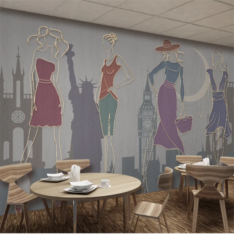 wellyu Customized large 3d wallpaper modern minimalist light luxury city building character model tooling background wall | Обустройство